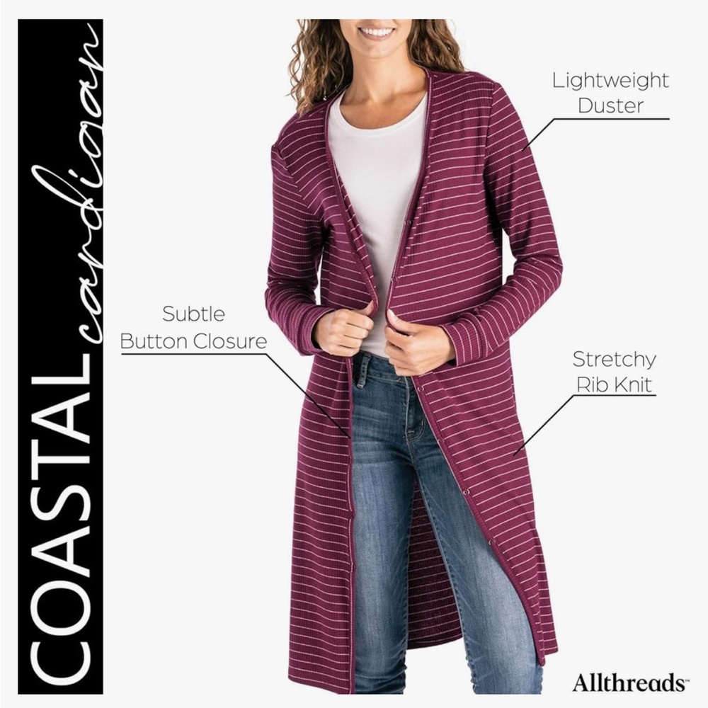 Allthreads Lightweight Stretchy Split Hem Knee Length Rib Knit Coastal Cardigan